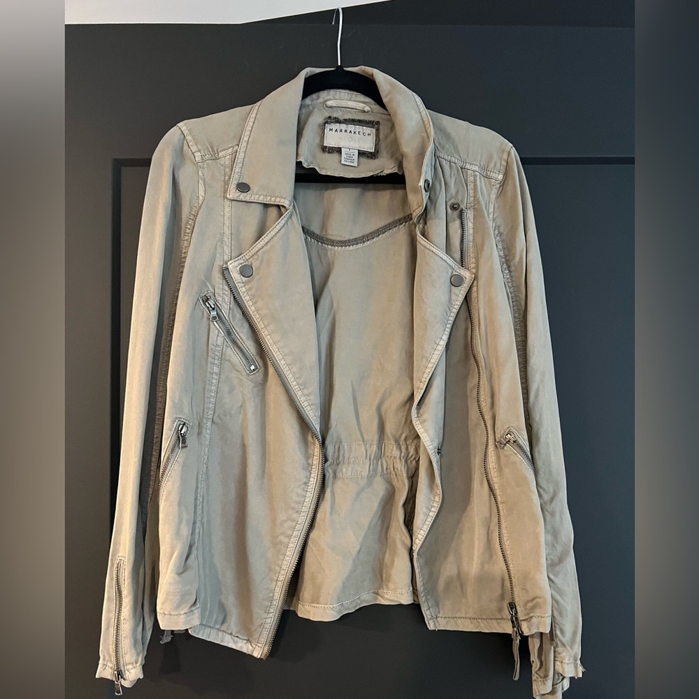 Marrakech utility jacket in olive green, never worn, size small.